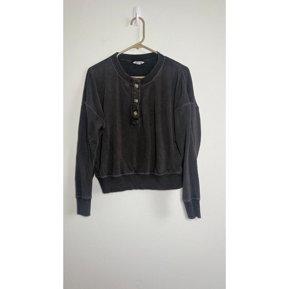American Eagle Women’s Henley Sweatshirt Charcoal Gray Washed Oversized Pullover